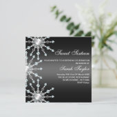Black & White Shimmer Snowflake Verjaardag Uitnodi Kaart (Staand voorkant)