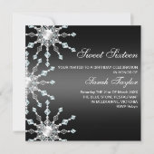 Black & White Shimmer Snowflake Verjaardag Uitnodi Kaart (Voorkant)