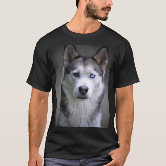 Black white Siberian Husky dog face T-shirt (Voorkant)