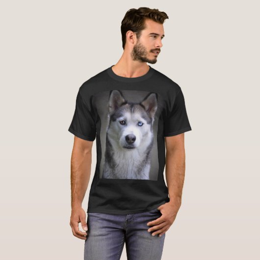 Black white Siberian Husky dog face T-shirt (Voorkant volledig)