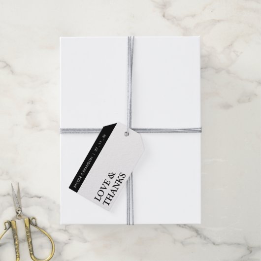 Black & White Side Stripe Bruiloft Dank u Cadeaulabel (Met Touw)