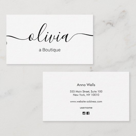 Black White Signature Script Typography Visitekaartje (Voorkant / Achterkant)