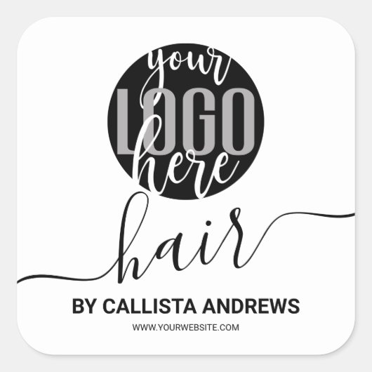 Black White Signature Typography Hair Logo Vierkante Sticker (Voorkant)