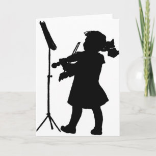 Black & White Silhouette Girl Playing Violin Greet Kaart