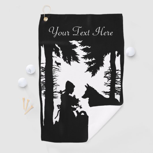 Black White Silhouette Riding Hood in Bossen Wolf Golfhanddoek (Insitu)