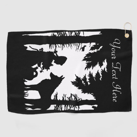 Black White Silhouette Riding Hood in Bossen Wolf Golfhanddoek (Horizontaal)