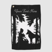 Black White Silhouette Riding Hood in Bossen Wolf Golfhanddoek (Voorkant)