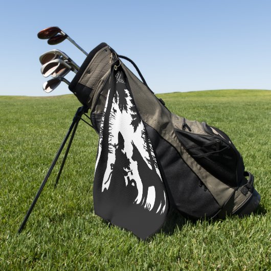 Black White Silhouette Riding Hood in Bossen Wolf Golfhanddoek (Groen)