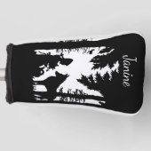 Black White Silhouette Riding Hood Wolf onder Boom Golfheadcover (Voorkant)