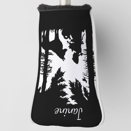 Black White Silhouette Riding Hood Wolf onder Boom Golfheadcover (Draai 90)