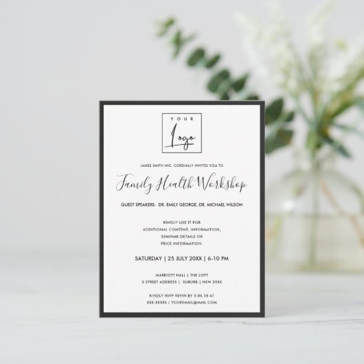 BLACK & WHITE SILK UW LOGO WORKSHOP GALA EVENEMENT BRIEFKAART (Staand voorkant)