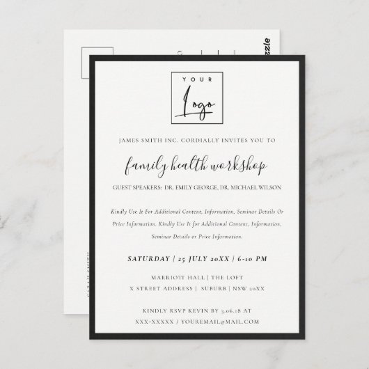 BLACK & WHITE SILK UW LOGO WORKSHOP GALA EVENEMENT BRIEFKAART (Voorkant / Achterkant)