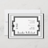 Black White Silver Art Deco Lijst-reactiekaart RSVP Kaartje (Voorkant)
