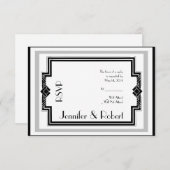 Black White Silver Art Deco Lijst-reactiekaart RSVP Kaartje (Voorkant / Achterkant)
