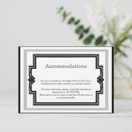 Black White Silver Art Deco Lijst Weddenschap Invo Informatiekaartje (Staand voorkant)