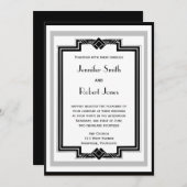 Black White Silver Art Deco Lijst Wedding Kaart (Voorkant / Achterkant)