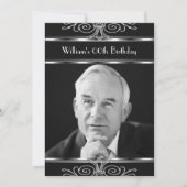 Black White Silver  Deco Birthday Party Kaart (Voorkant)