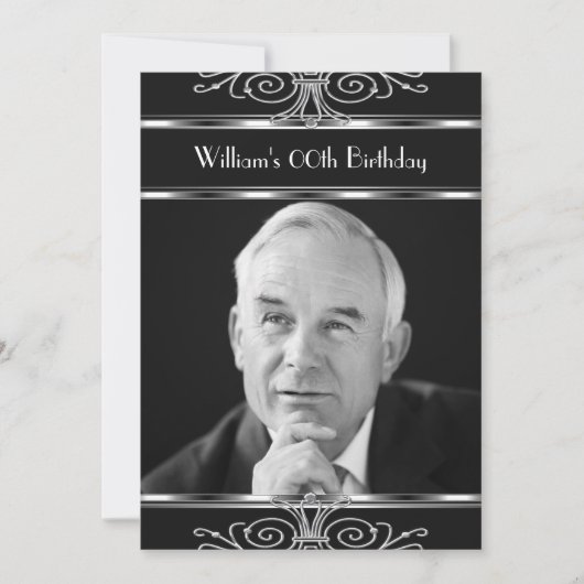 Black White Silver  Deco Birthday Party Kaart (Voorkant)