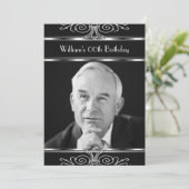 Black White Silver  Deco Birthday Party Kaart (Staand voorkant)