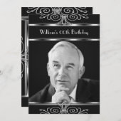 Black White Silver  Deco Birthday Party Kaart (Voorkant / Achterkant)