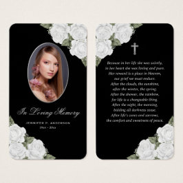 Black White Silver Floral Memorial Prayer Kaart