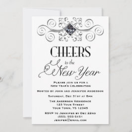 Black White Silver Glamor nieuwjaarsfeest Kaart