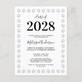 Black White Silver Glitter Paw Afstuderen afdrukke Uitnodiging Briefkaart