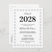 Black White Silver Glitter Paw Afstuderen afdrukke Uitnodiging Briefkaart (Voorkant / Achterkant)