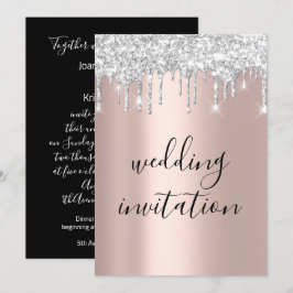 Black White Silver Grey Drift Roos Gold Wedding Kaart