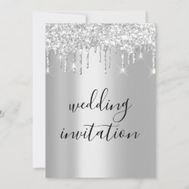 Black White Silver Grey Drift Sparkly Wedding Kaart