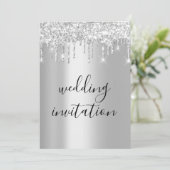 Black White Silver Grey Drift Sparkly Wedding Kaart (Staand voorkant)