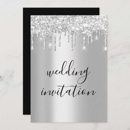 Black White Silver Grey Drift Sparkly Wedding Kaart (Voorkant / Achterkant)