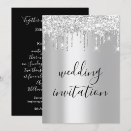 Black White Silver Grey Drift Sparkly Wedding Kaart