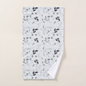 Black White Silver Grey Floral Leaves Chic Bad Handdoek (Handdoek)