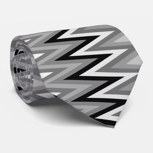 Black White Silver Grey Zigzag Pattern Stropdas (Opgerold)