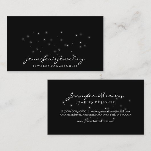 Black White Silver Lights sterren Visitekaartje (Voorkant / Achterkant)