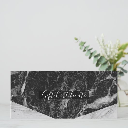 Black White & Silver Marble Glam Gift Certificate (Staand voorkant)