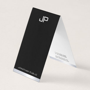 Black White Silver Modern Monogram Elegant Simple Visitekaartje
