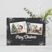 Black White Silver Snowflake-fotokerstkaart Feestdagenkaart (Staand voorkant)