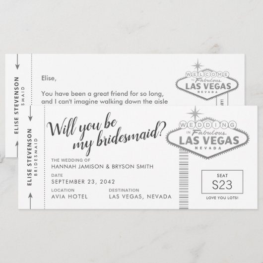 Black White Silver Vegas Bridesmaid proposal Kaart (Voorkant / Achterkant)