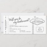 Black White Silver Vegas Bridesmaid proposal Kaart<br><div class="desc">Unieke Black, White en Grey Las Vegas Wedding "will you be my bridesmaid" kaart die lijkt op een instapkaart met het geweldige Las Vegas-welkomstteken in faux gold and white. Ze kunnen hier geen nee tegen zeggen! Als je nog niet alle details kent, voer je TBD of je eigen creatieve formulering...</div>