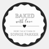 Black White Simple Baked With Love Scallop Sticker (Voorkant)