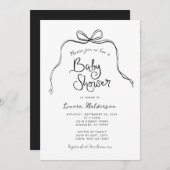 Black White Simple Bow Baby shower Invitation Kaart (Voorkant / Achterkant)