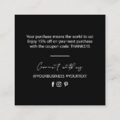 Black & White Simple Business Hartelijk dank voor  Vierkante Visitekaartje (Achterkant)