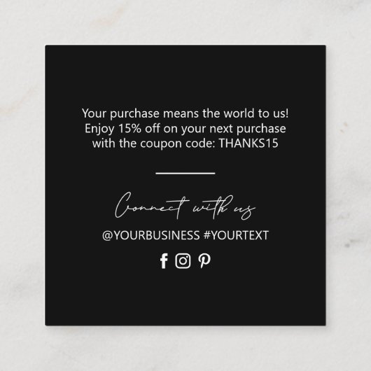 Black & White Simple Business Hartelijk dank voor Vierkante Visitekaartje (Achterkant)