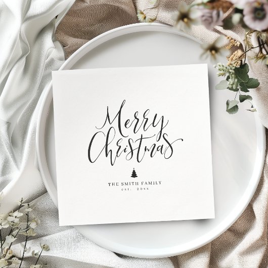 Black & White Simple Calligraphy Merry Christmas Servet