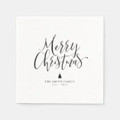 Black & White Simple Calligraphy Merry Christmas Servet (Voorkant)