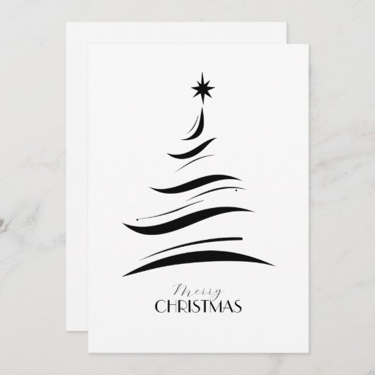 Black & white simple Christmas tree modern Feestdagenkaart (Voorkant / Achterkant)