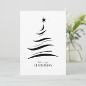 Black & white simple Christmas tree modern Feestdagenkaart (Staand voorkant)