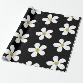 Black White Simple Daisy Gold Cadeaupapier (Uitgerold)